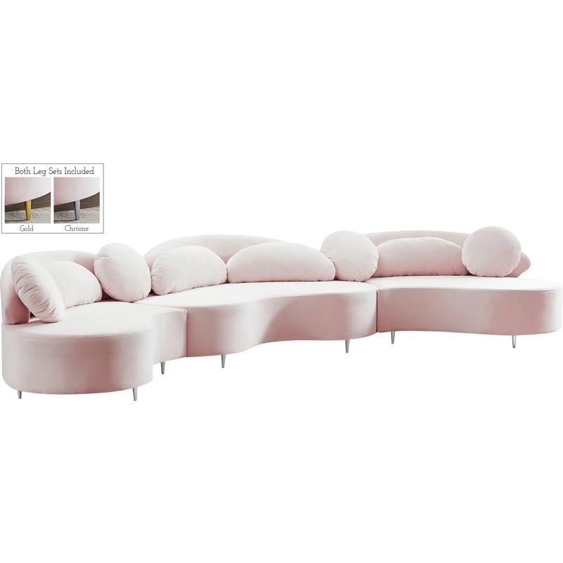 Meridian Furniture Vivacious Pink Velvet 3pc. Sectional
