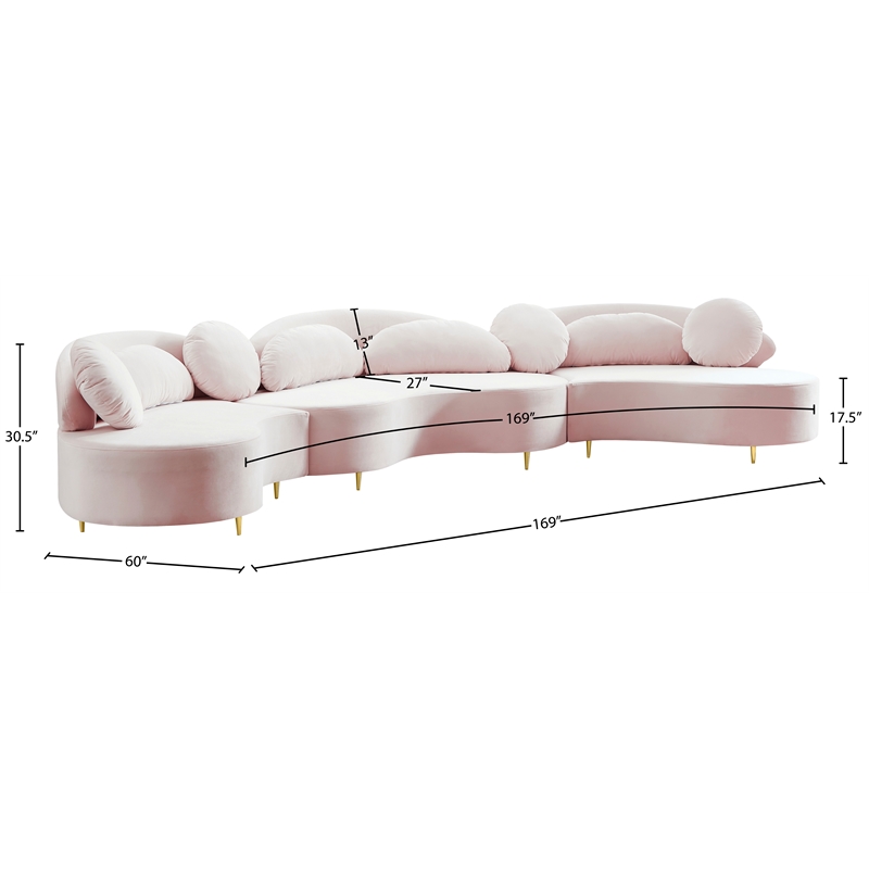 Meridian Furniture Vivacious Pink Velvet 3pc. Sectional
