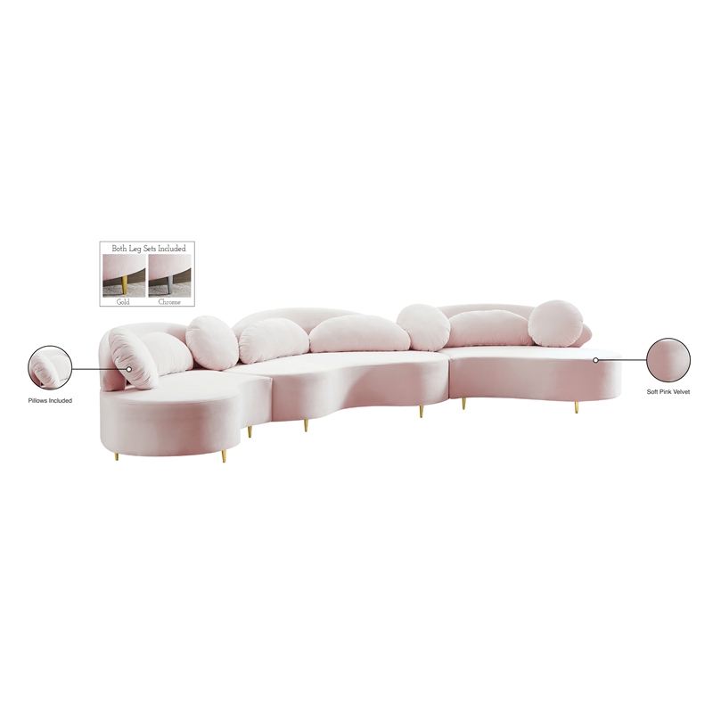 Meridian Furniture Vivacious Pink Velvet 3pc. Sectional