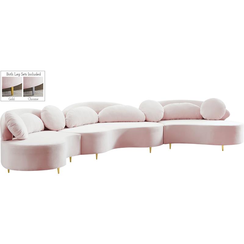 Meridian Furniture Vivacious Pink Velvet 3pc. Sectional