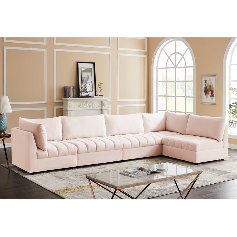 Meridian Furniture Jacob Pink Velvet Modular Sectional
