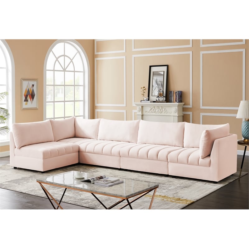 Meridian Furniture Jacob Pink Velvet Modular Sectional