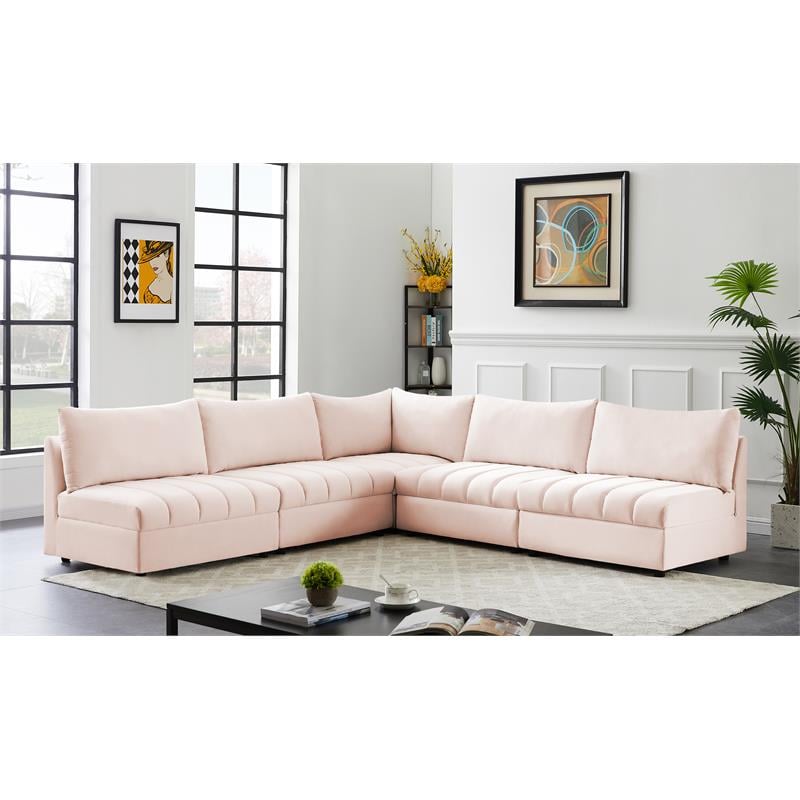 Meridian Furniture Jacob Pink Velvet Modular Sectional