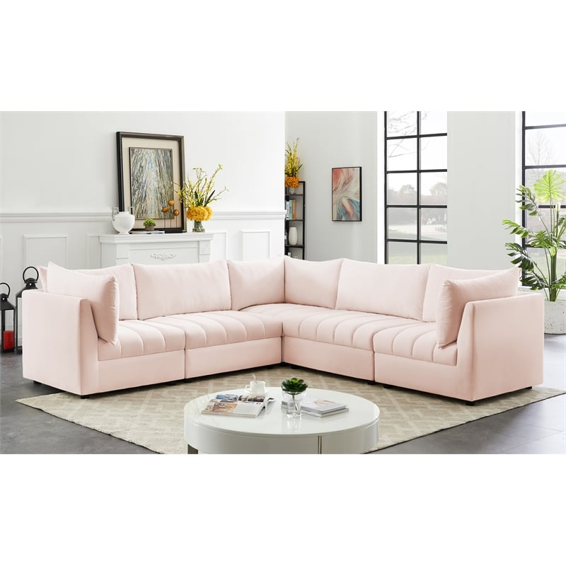 Meridian Furniture Jacob Pink Velvet Modular Sectional