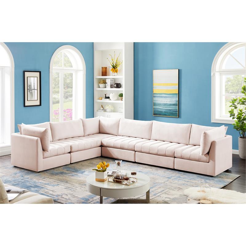 Meridian Furniture Jacob Pink Velvet Modular Sectional