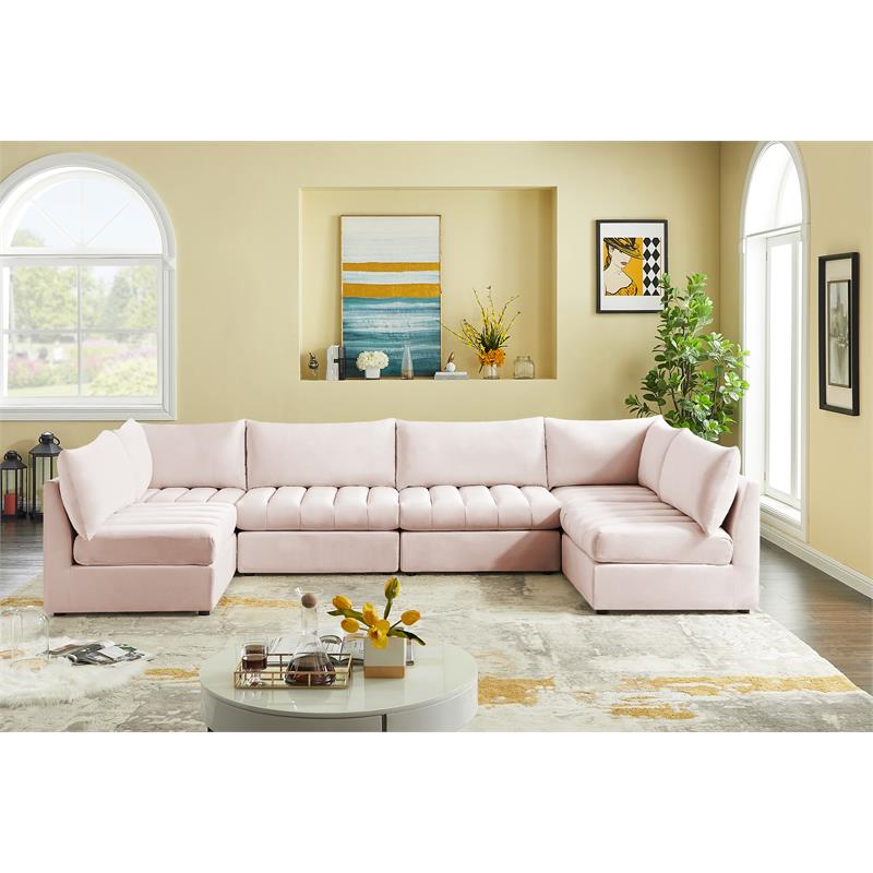 Meridian Furniture Jacob Pink Velvet Modular Sectional