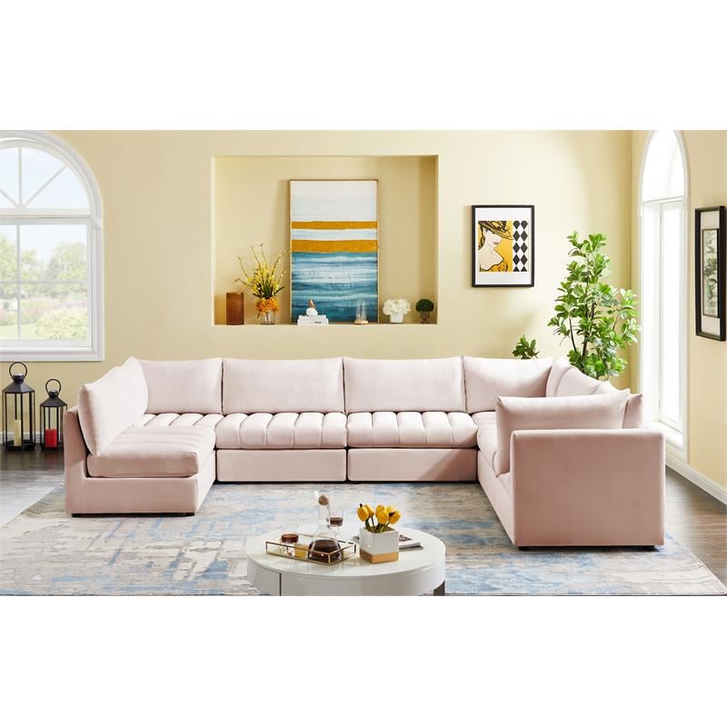 Meridian Furniture Jacob Pink Velvet Modular Sectional