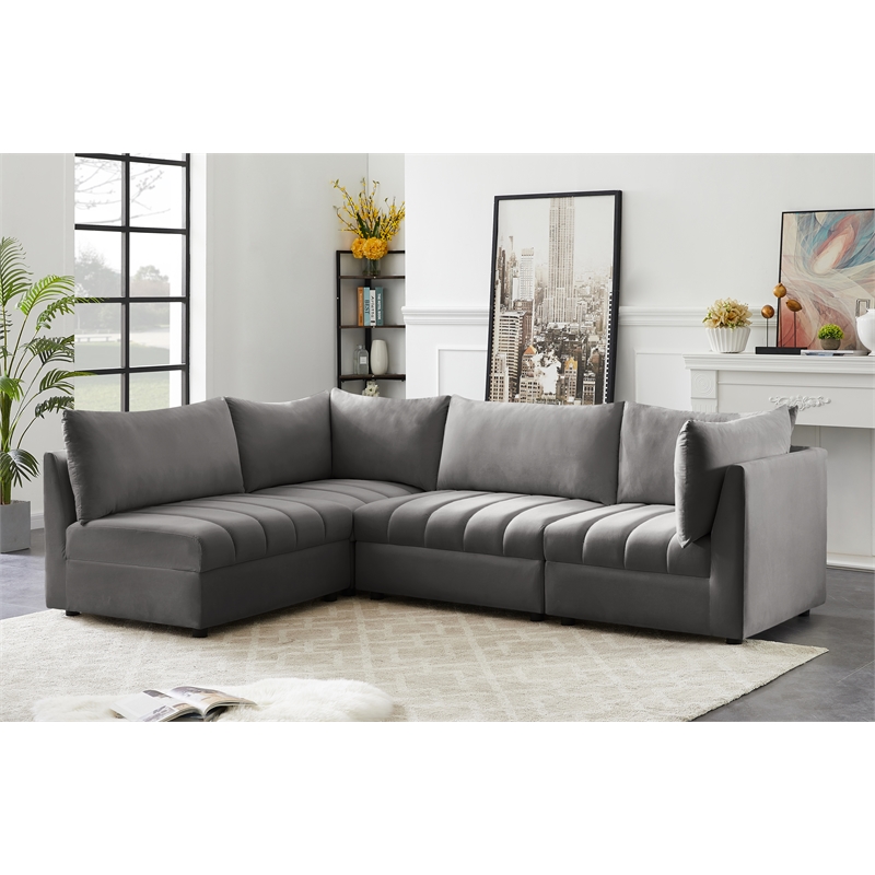 Meridian Furniture Jacob Grey Velvet Modular Sectional