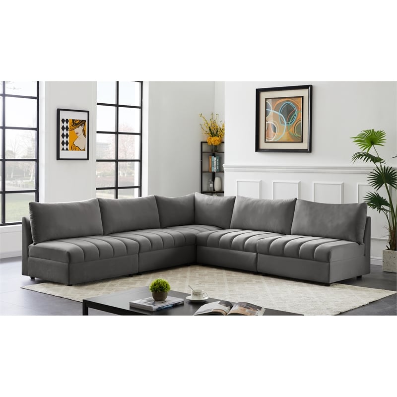 Meridian Furniture Jacob Grey Velvet Modular Sectional