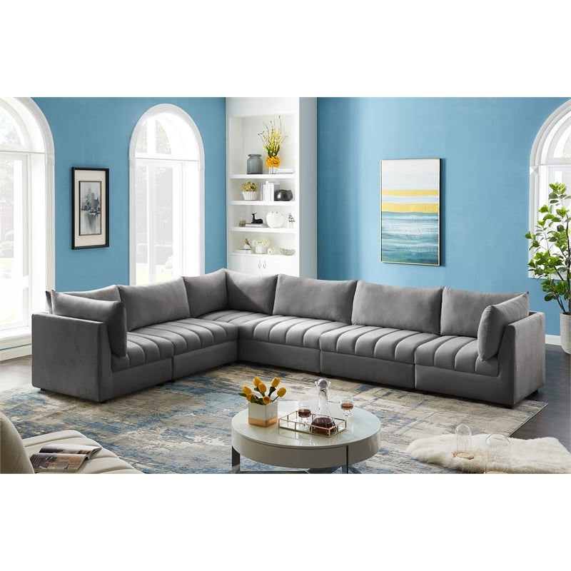 Meridian Furniture Jacob Grey Velvet Modular Sectional