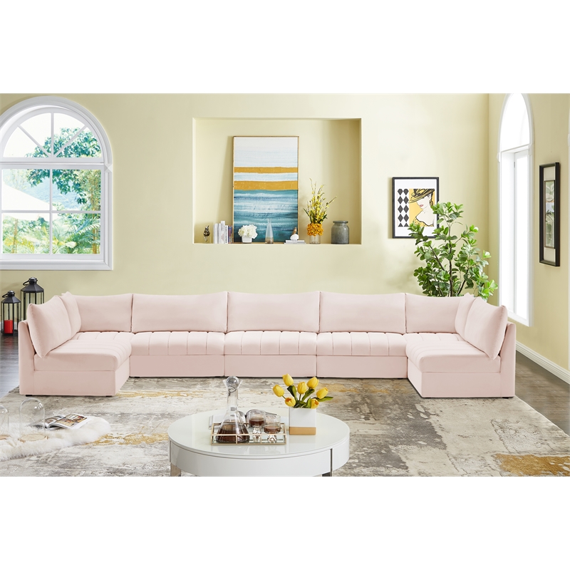 Meridian Furniture Jacob Pink Velvet Modular Sectional