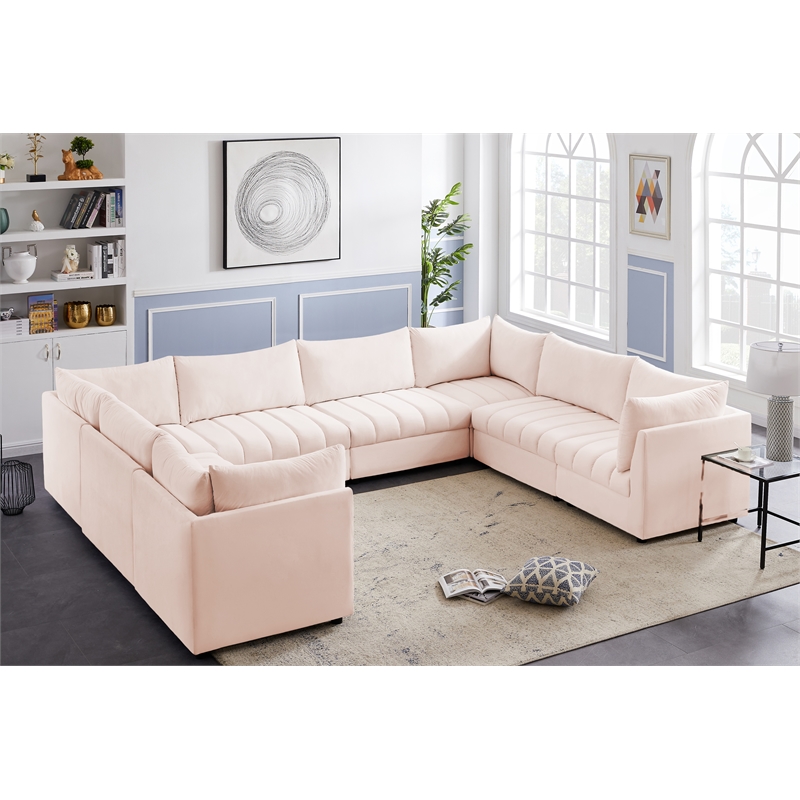 Meridian Furniture Jacob Pink Velvet Modular Sectional