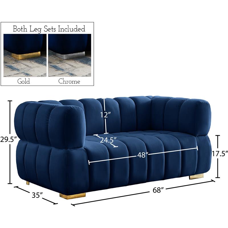 Meridian Furniture Gwen Navy Velvet Loveseat