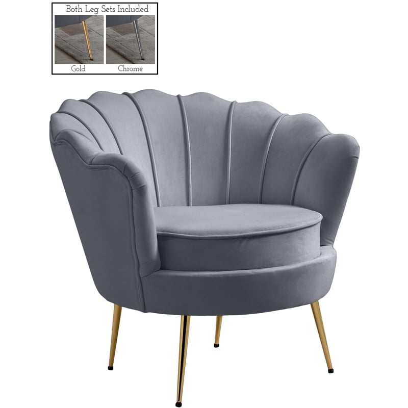 Grey velvet discount chair chrome legs