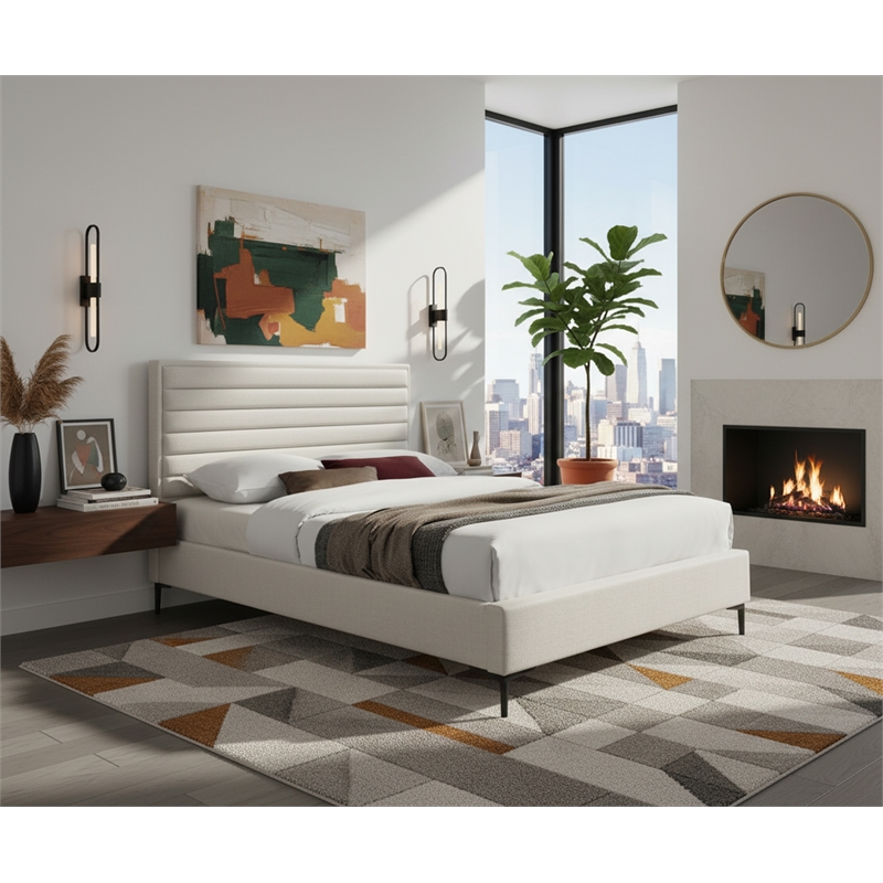 Meridian Furniture Hunter Cream Linen Queen Bed