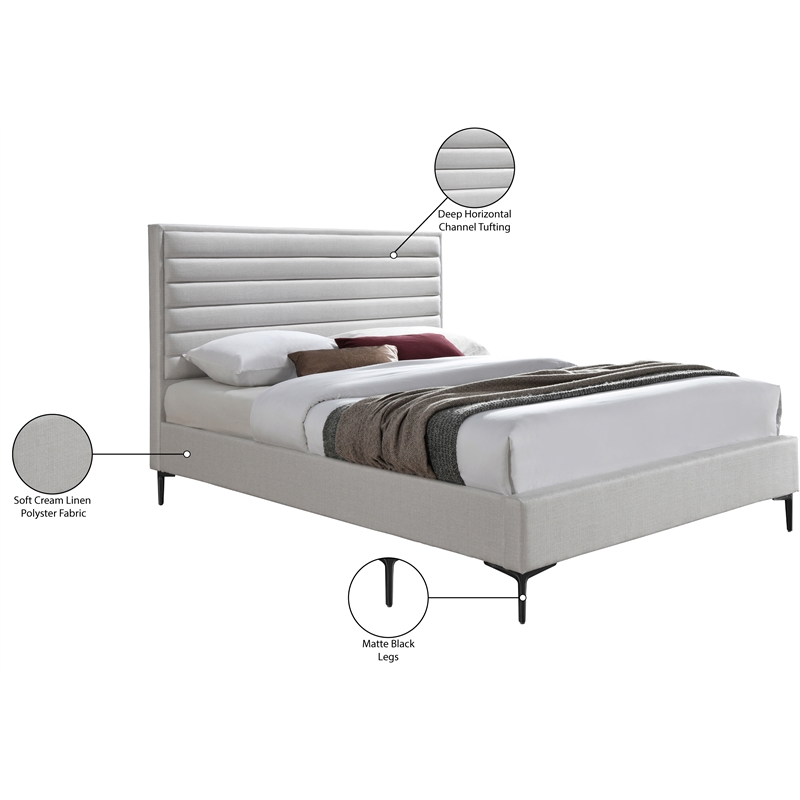 Meridian Furniture Hunter Cream Linen Queen Bed