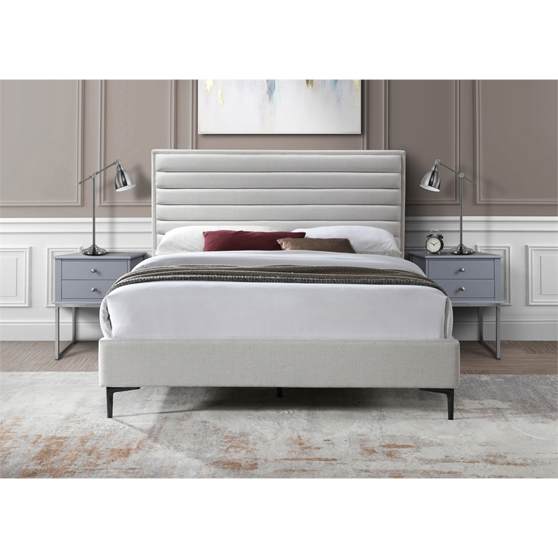 Meridian Furniture Hunter Cream Linen Queen Bed