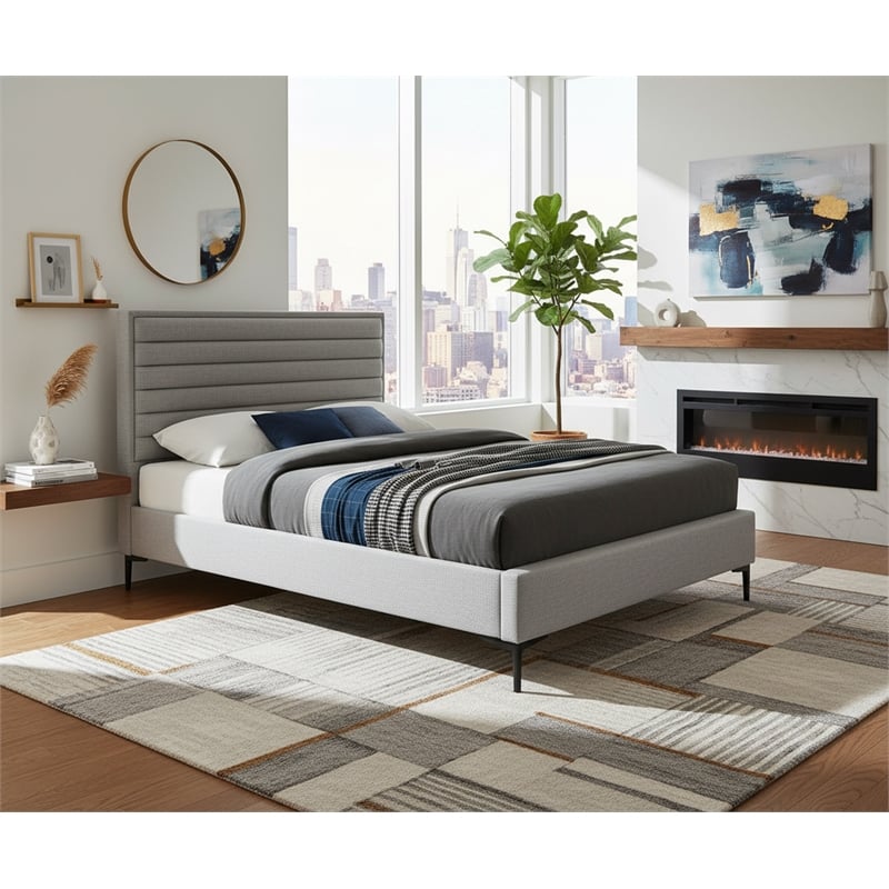 Meridian Furniture Hunter Grey Linen Queen Bed