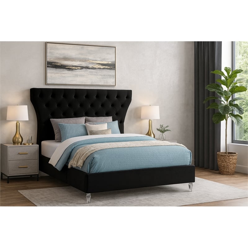 Meridian Furniture Kira Black Velvet King Bed