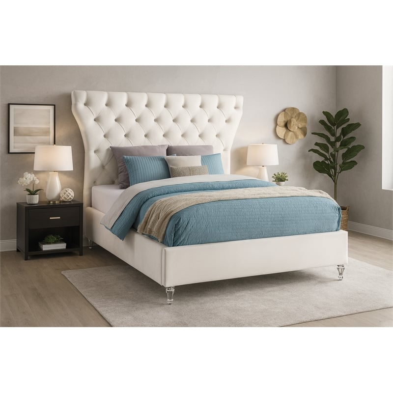 Meridian Furniture Kira Cream Velvet King Bed