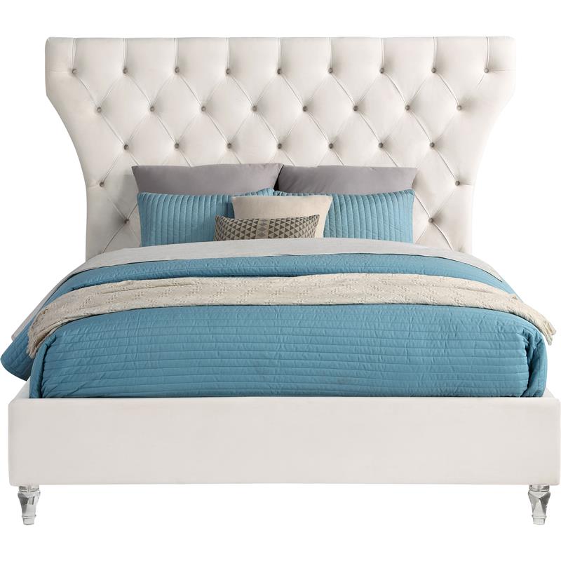 Meridian Furniture Kira Cream Velvet King Bed