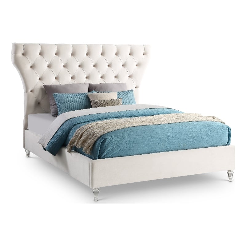 Meridian Furniture Kira Cream Velvet Queen Bed
