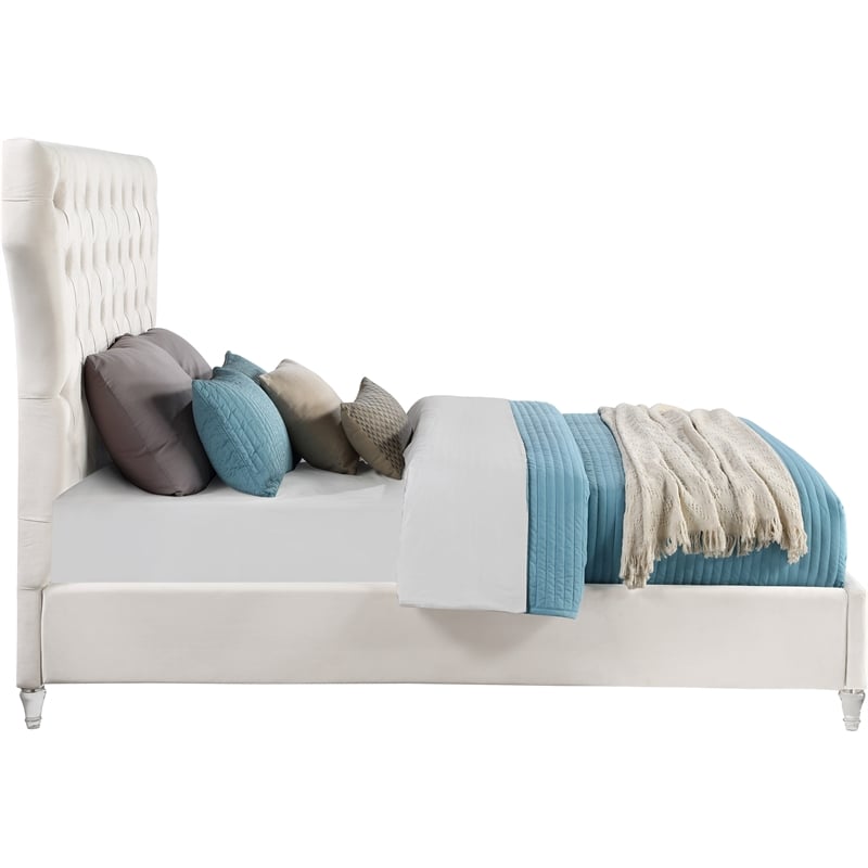 Meridian Furniture Kira Cream Velvet Queen Bed