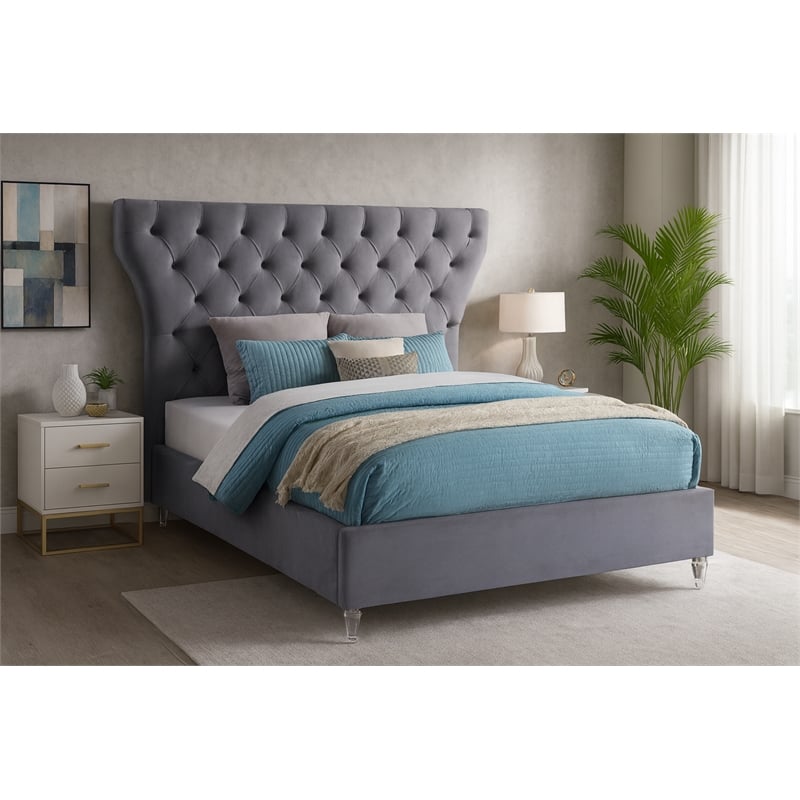 Meridian Furniture Kira Grey Velvet King Bed