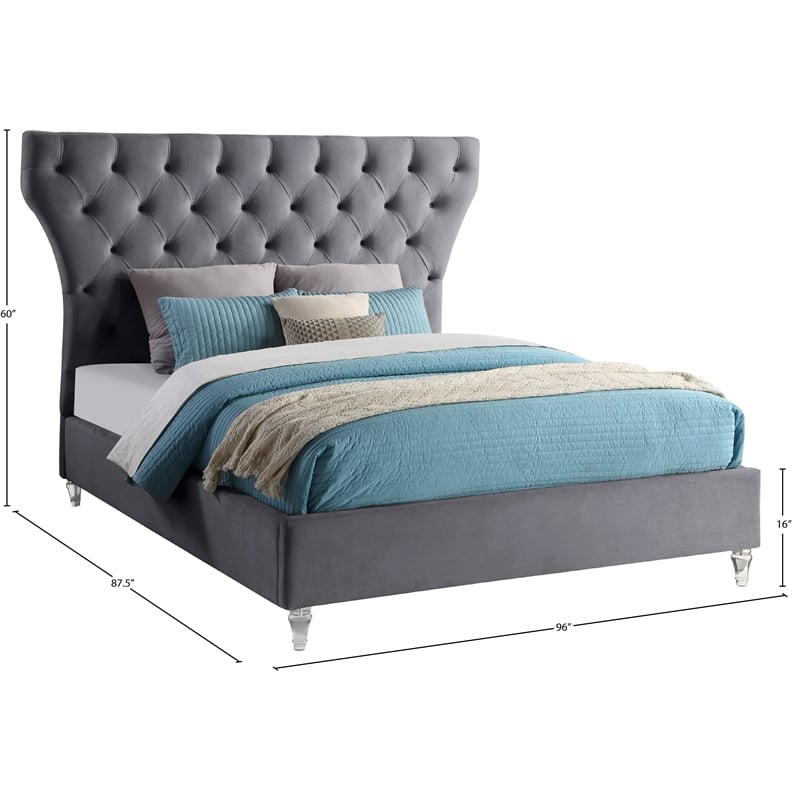 Meridian Furniture Kira Grey Velvet King Bed