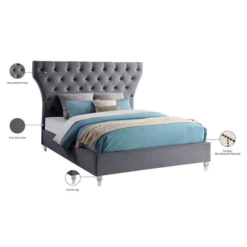 Meridian Furniture Kira Grey Velvet King Bed