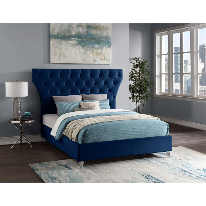 Meridian Furniture Kira Navy Velvet King Bed