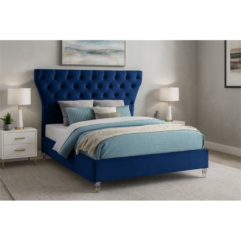 Meridian Furniture Kira Navy Velvet King Bed