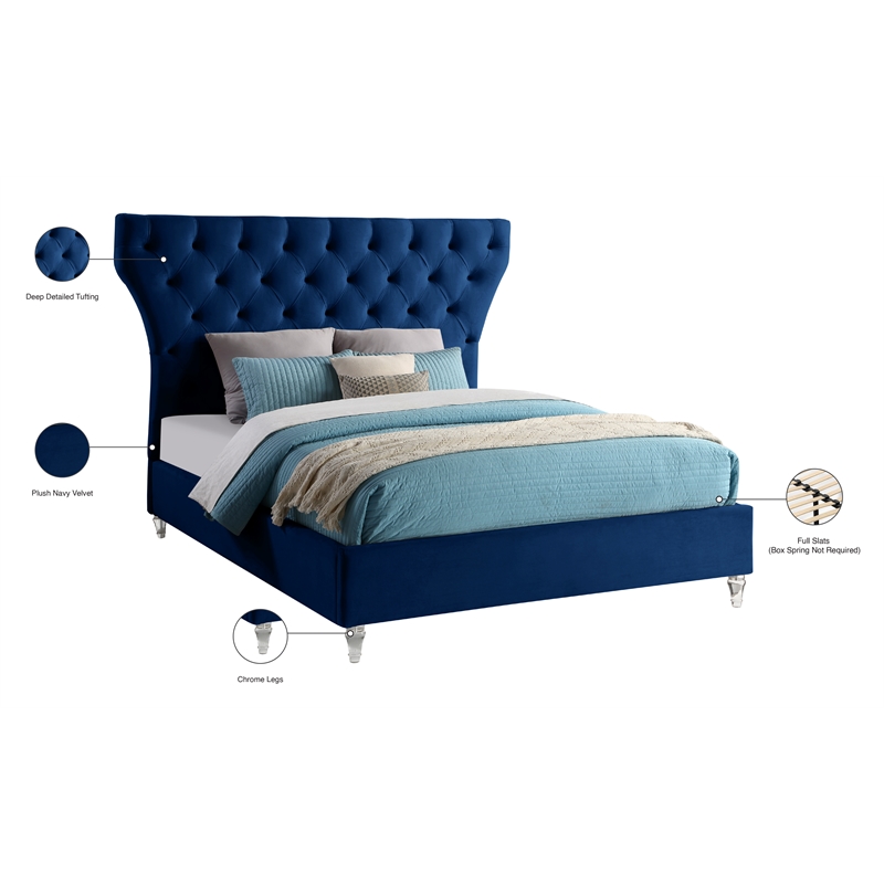 Meridian Furniture Kira Navy Velvet Queen Bed