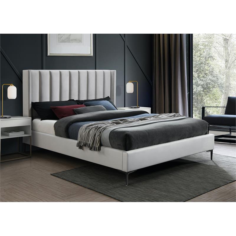 Meridian Furniture Nadia Cream Velvet Full Bed