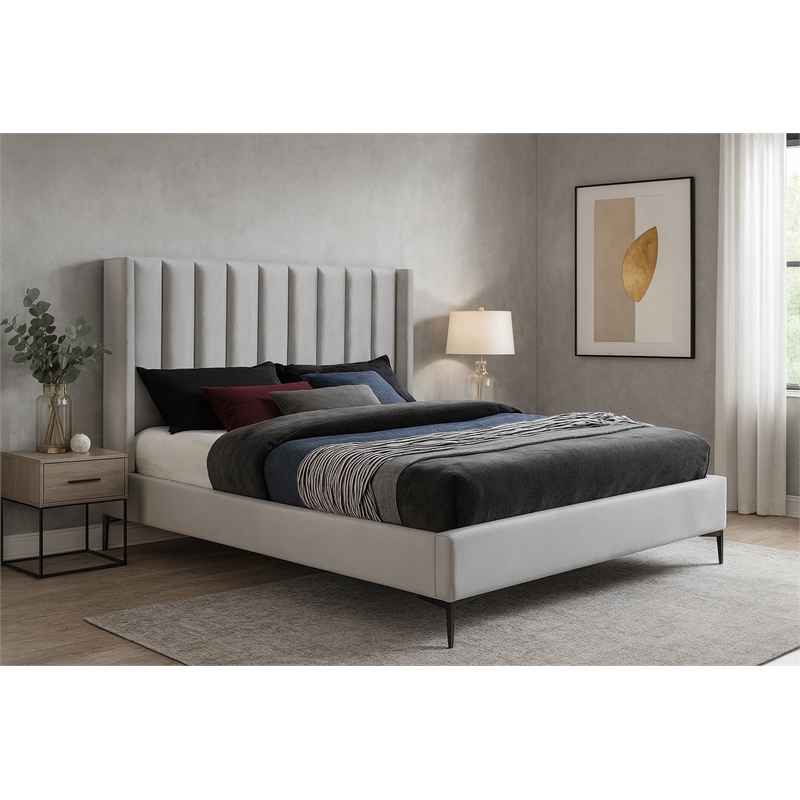 Meridian Furniture Nadia Cream Velvet Full Bed