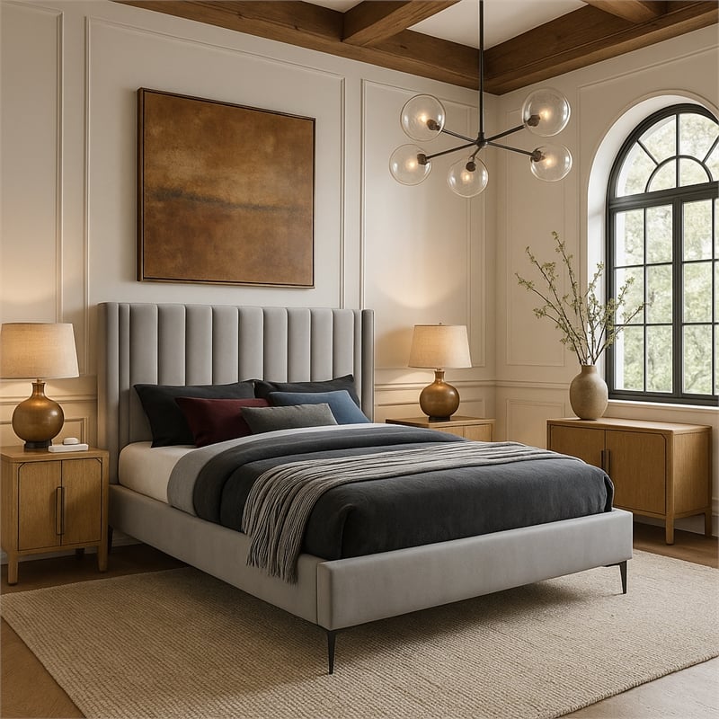Meridian Furniture Nadia Cream Velvet Queen Bed