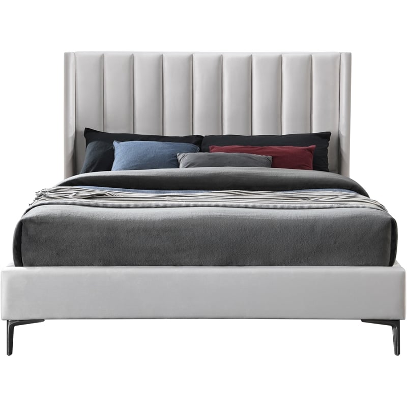 Meridian Furniture Nadia Cream Velvet Queen Bed