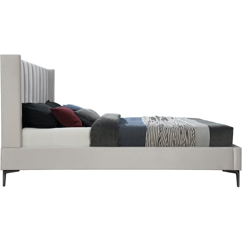 Meridian Furniture Nadia Cream Velvet Queen Bed