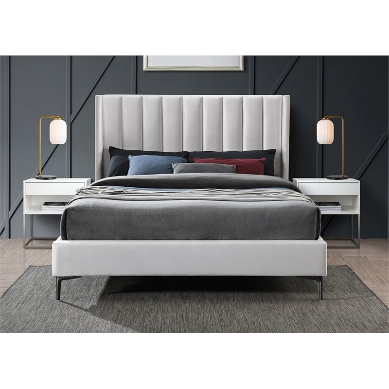 Meridian Furniture Nadia Cream Velvet Queen Bed