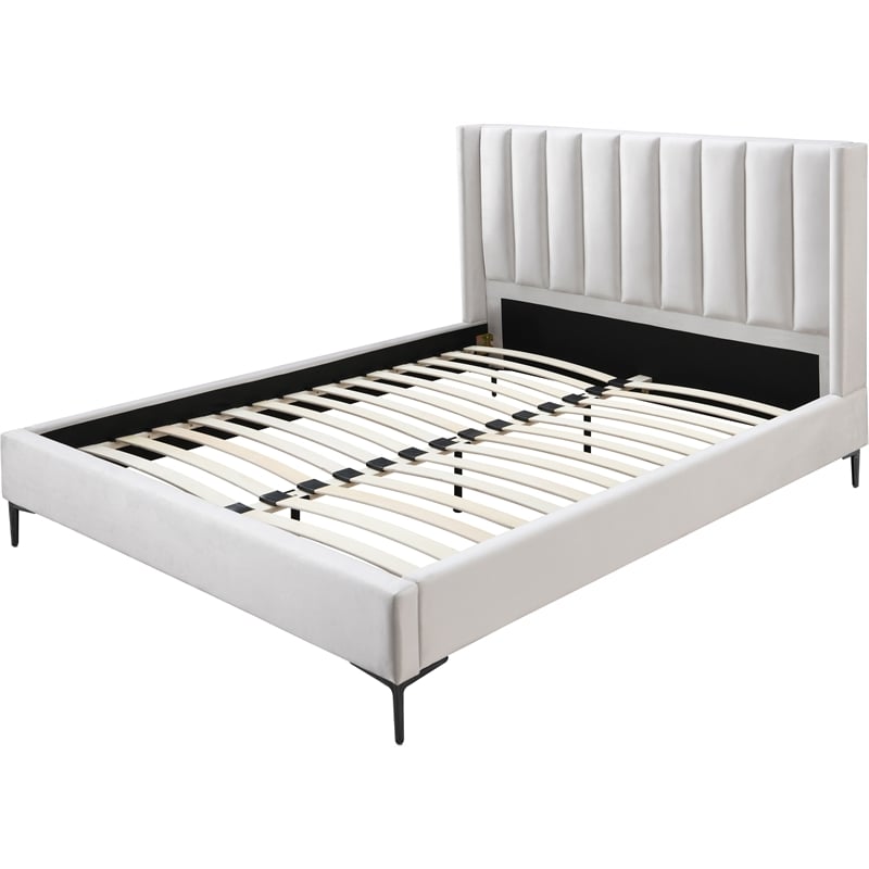 Meridian Furniture Nadia Cream Velvet Queen Bed