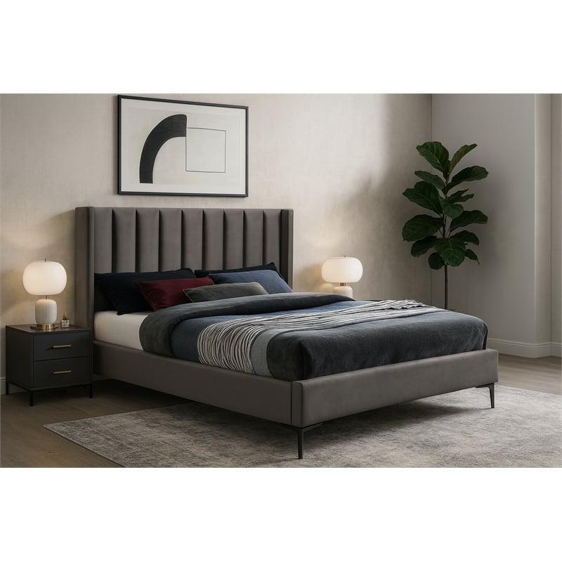 Meridian Furniture Nadia Grey Velvet Full Bed