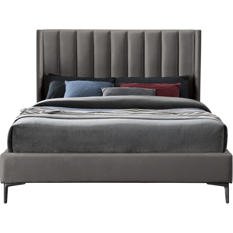Meridian Furniture Nadia Grey Velvet Full Bed