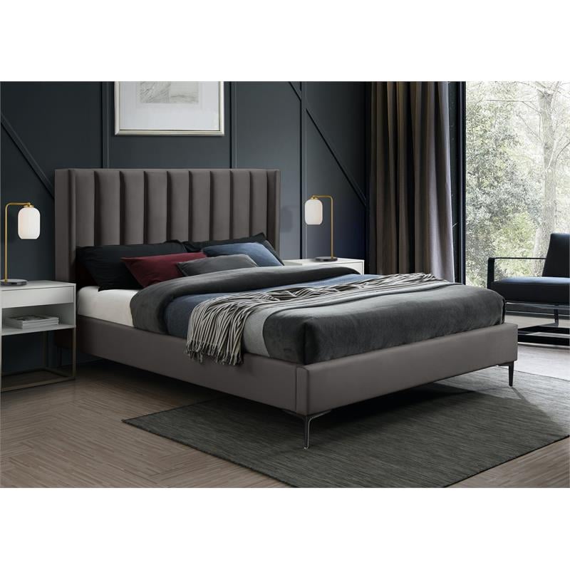 Meridian Furniture Nadia Grey Velvet King Bed