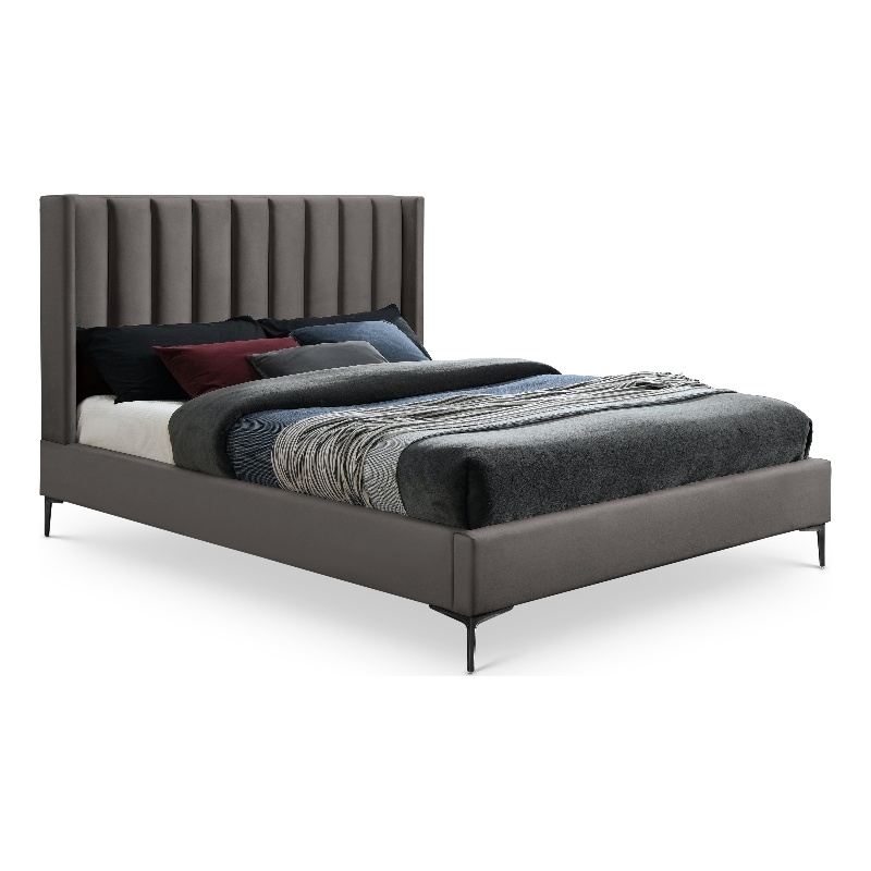 Meridian Furniture Nadia Grey Velvet Queen Bed