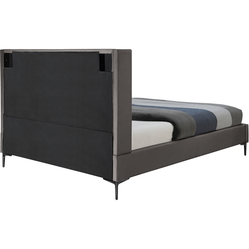 Meridian Furniture Nadia Grey Velvet Queen Bed