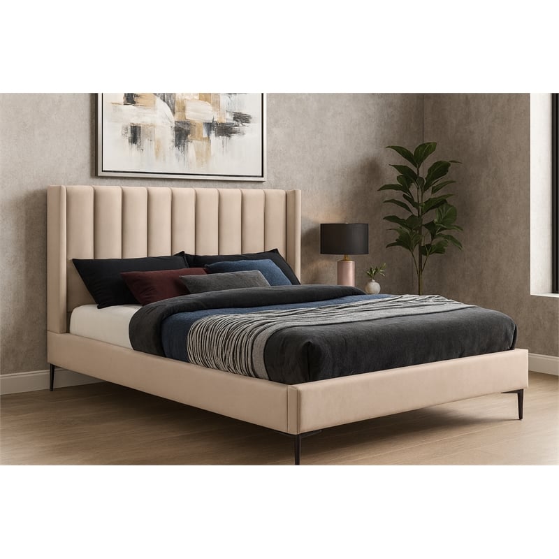 Meridian Furniture Nadia Pink Velvet Full Bed