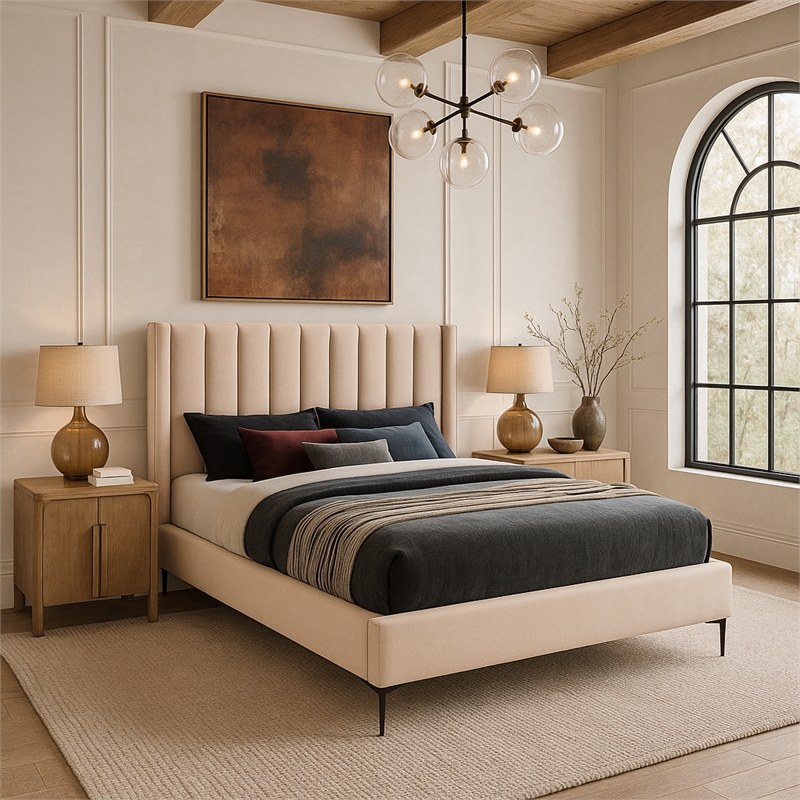 Meridian Furniture Nadia Pink Velvet Queen Bed