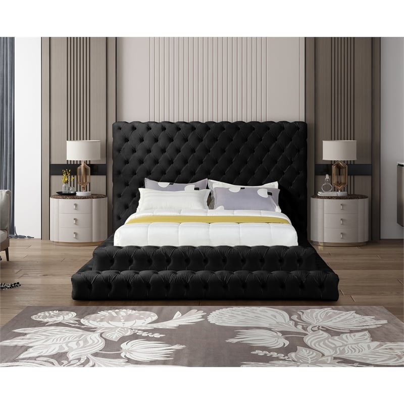 Meridian Furniture Revel Black Velvet Queen Bed