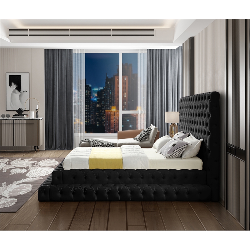 Meridian Furniture Revel Black Velvet Queen Bed