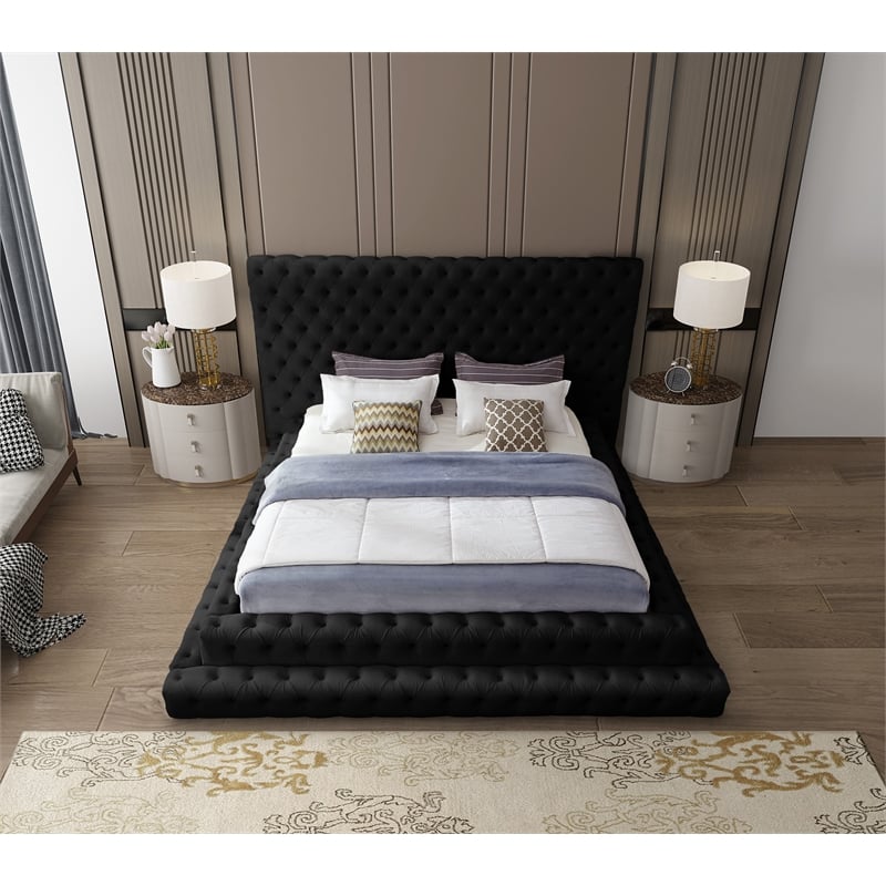 Meridian Furniture Revel Black Velvet Queen Bed